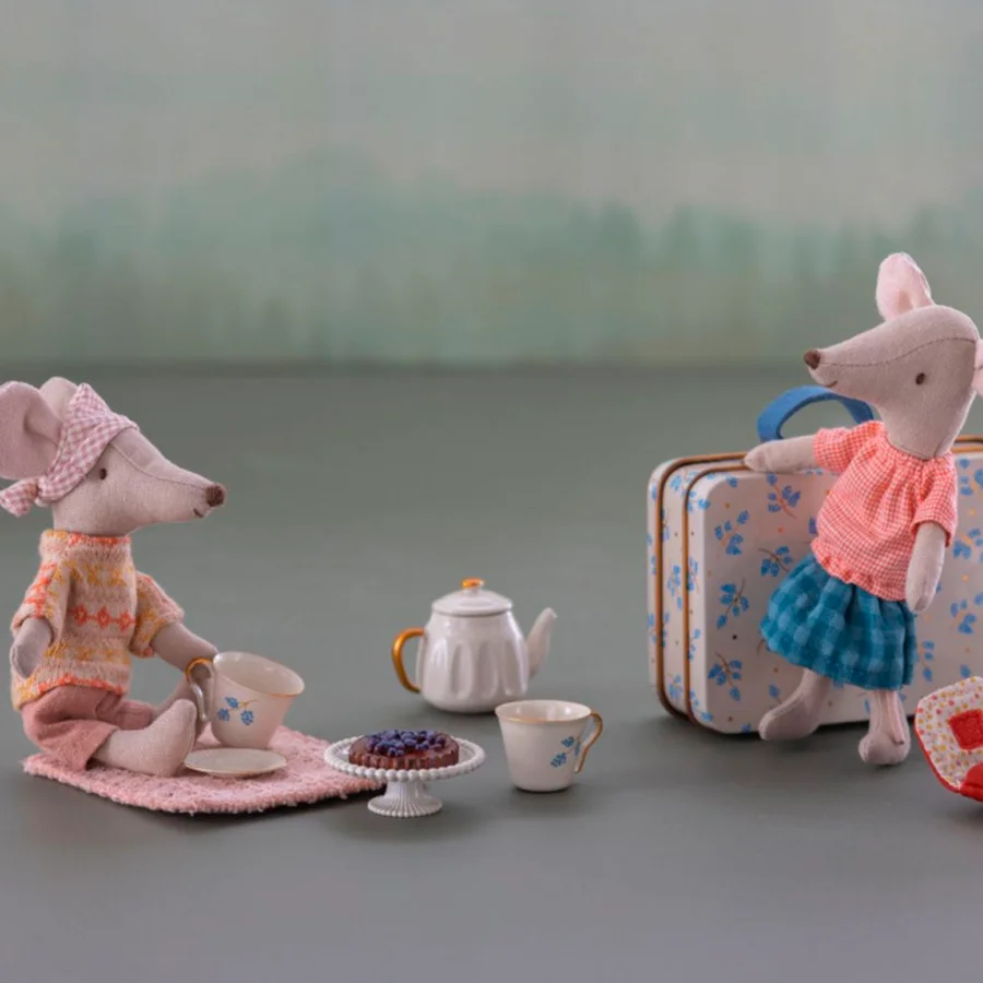 Maileg Eftermiddags hygge, mus - blå madelaine