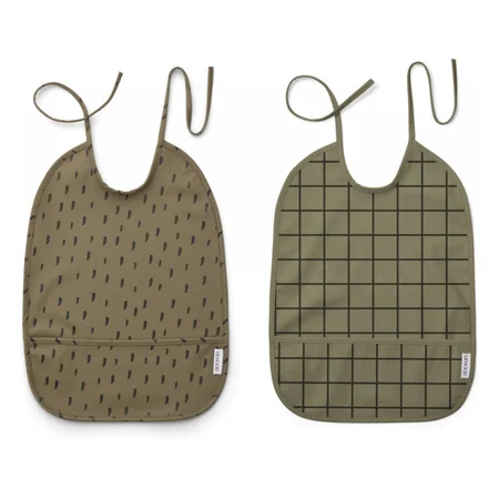 Liewood 2-pak hagesmæk, check graphic stroke/khaki