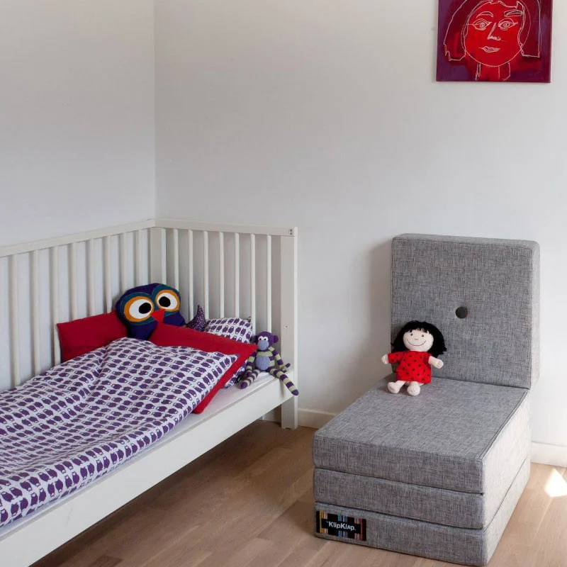 byKlipKlap 4-fold madras, blågrå med grå knap