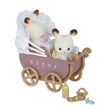 Sylvanian Families barnevogn med chokoladekanin tvillinger