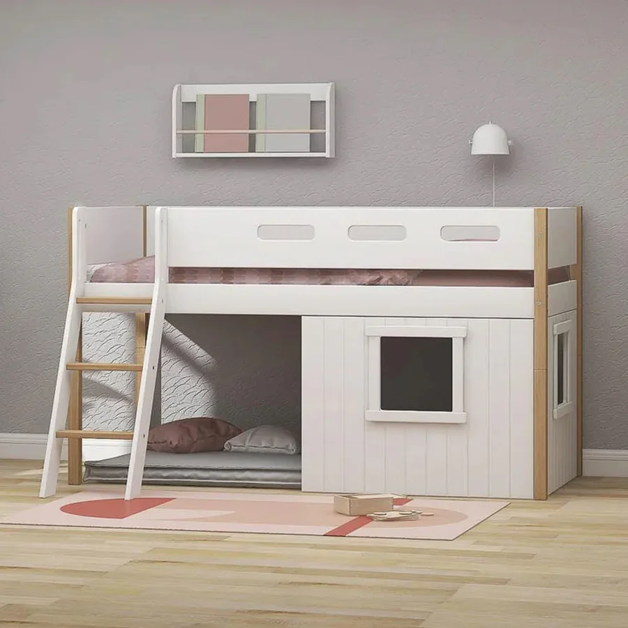 FLEXA Nor Halvhøj seng med skrå stige & sengefronter, hvid ramme