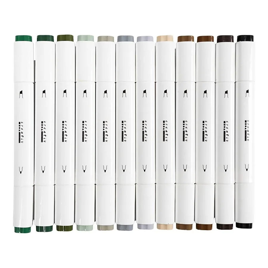 Illustrations-Marker, 12 stk Naturfarben, Strich 1+8 mm