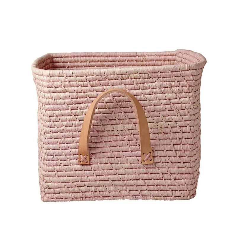 Rice kurv m. læder hanke, soft pink