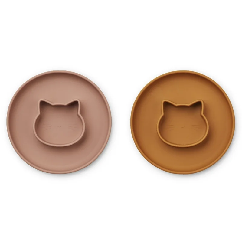 Liewood 2-pak siliconetallerkner, cat dark rose/mustard