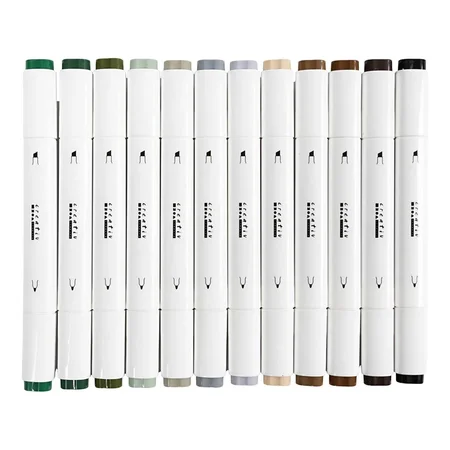 Illustrations-Marker, 12 stk Naturfarben, Strich 1+8 mm