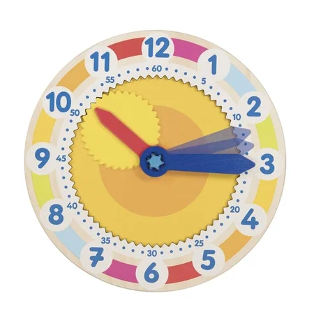 Lær klokken, ur i træ med tandhjul