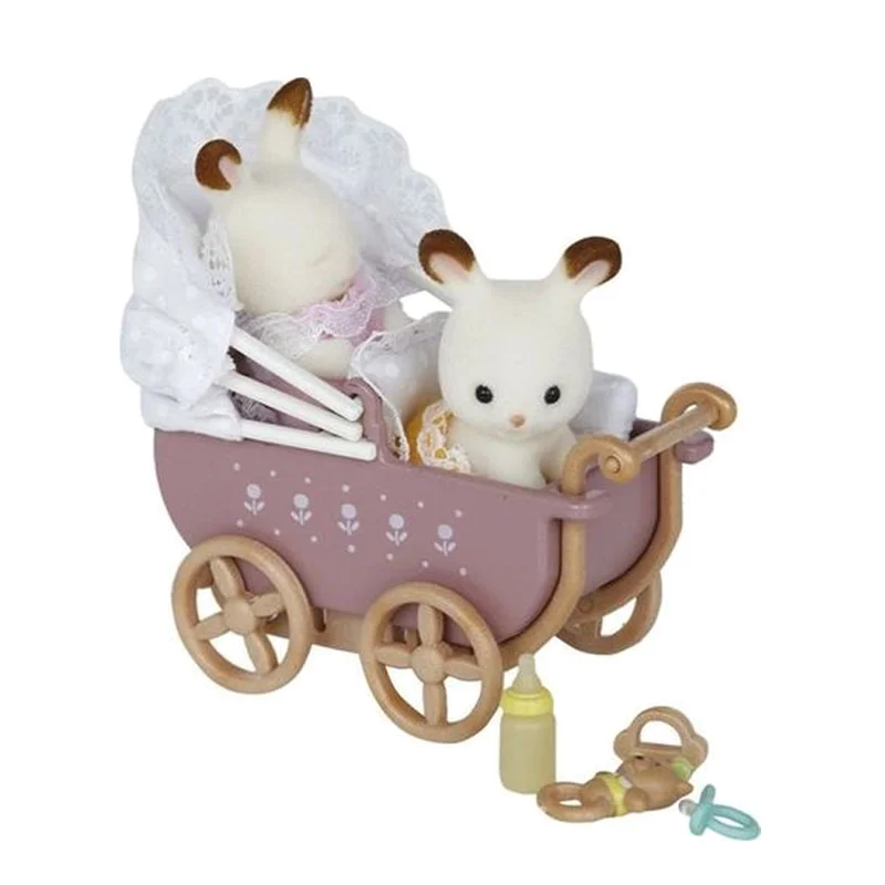 Sylvanian Families barnevogn med chokoladekanin tvillinger