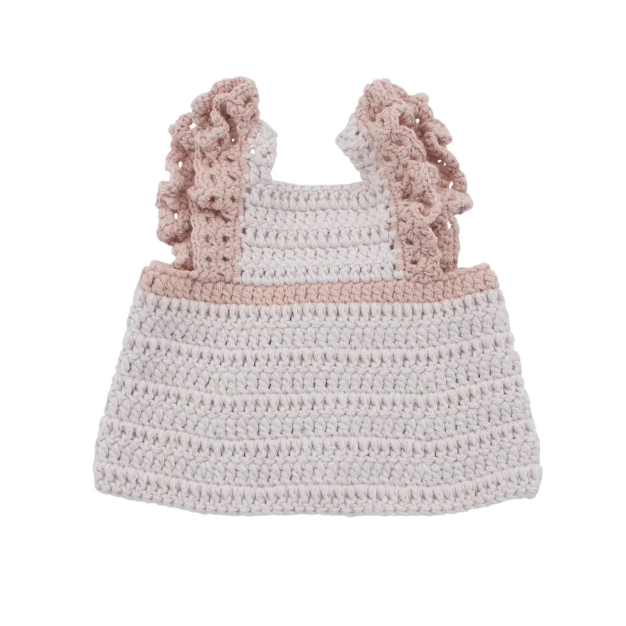 Sebra hæklet dukkekjole, cotton candy pink - 40 cm