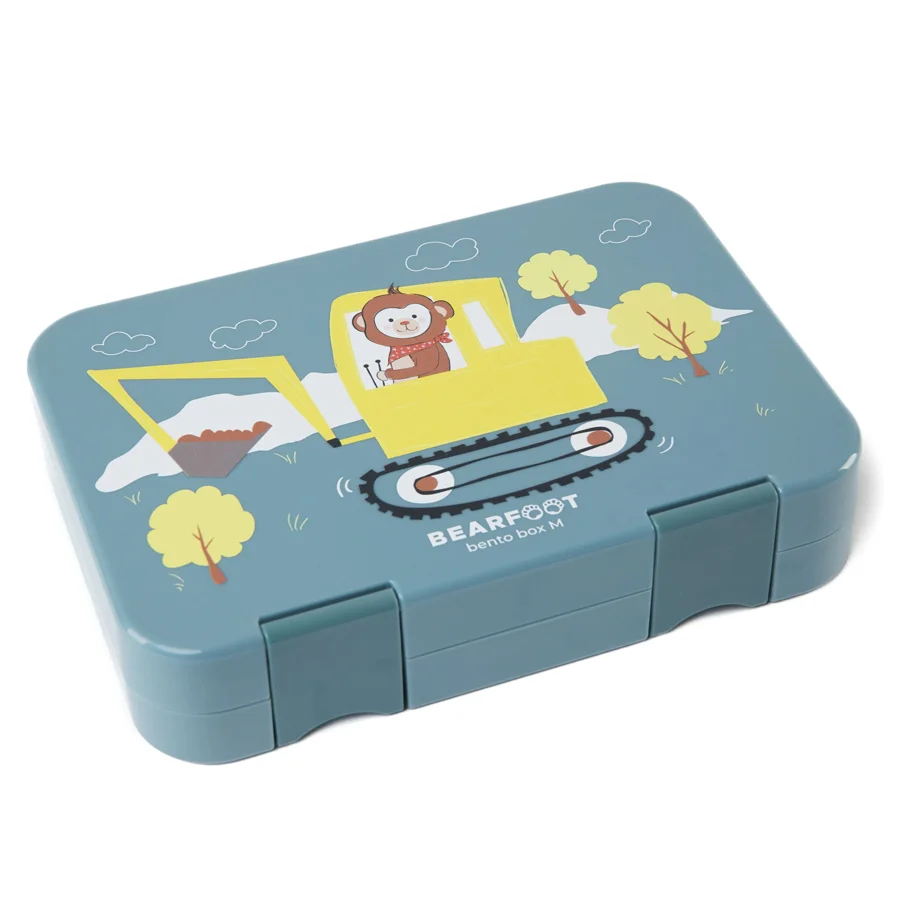 Bearfoot madkasse med rum, bento boks M - gravemaskine blå