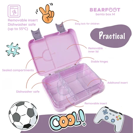 Bearfoot madkasse med rum, bento boks M - lilla