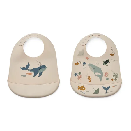 Liewood Tilda 2er-Pack Silikon Lätzchen, Sea Creature/Sandy