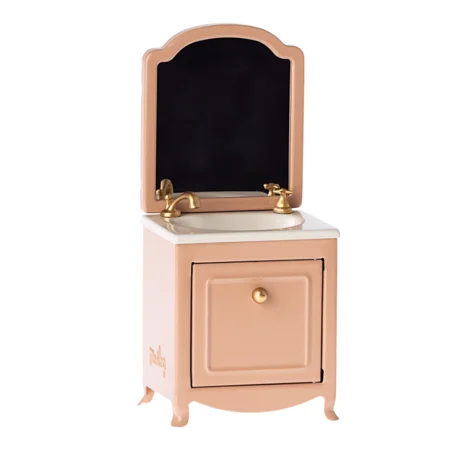 Maileg kommode med vask og spejl til mus, Mørk Pudder