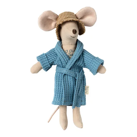 Maileg tøj til mus, badekåbe - Dusty Blue