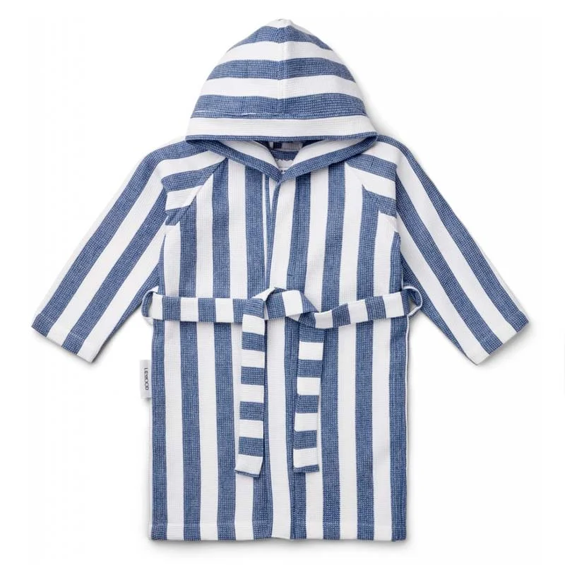 Liewood waffle badekåbe, strib - surf blue/white
