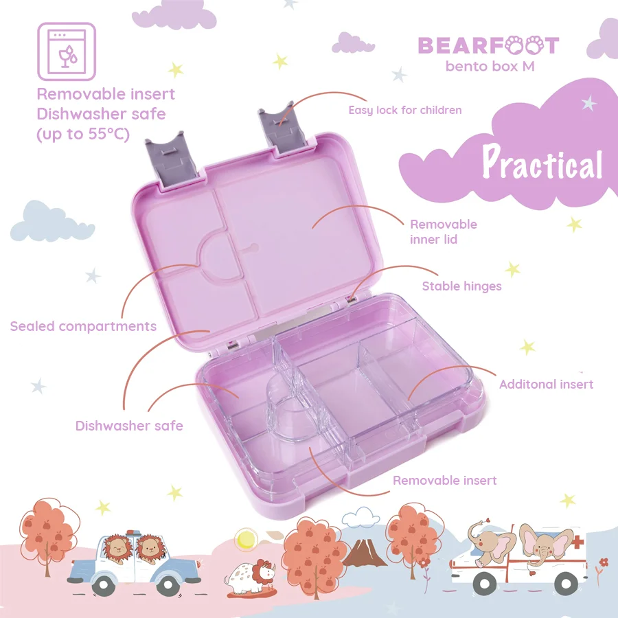 Bearfoot madkasse med rum, bento boks M - lama purple