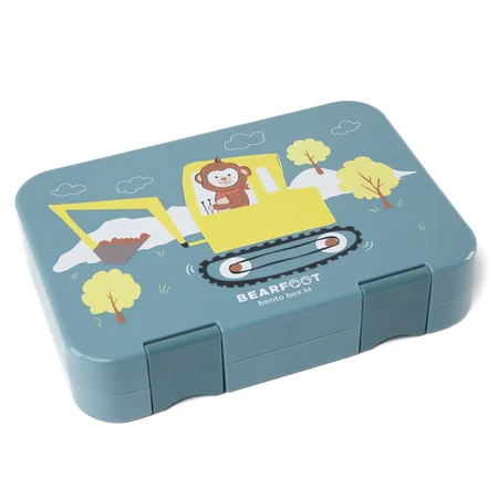 Bearfoot madkasse med rum, bento boks M - gravemaskine blå