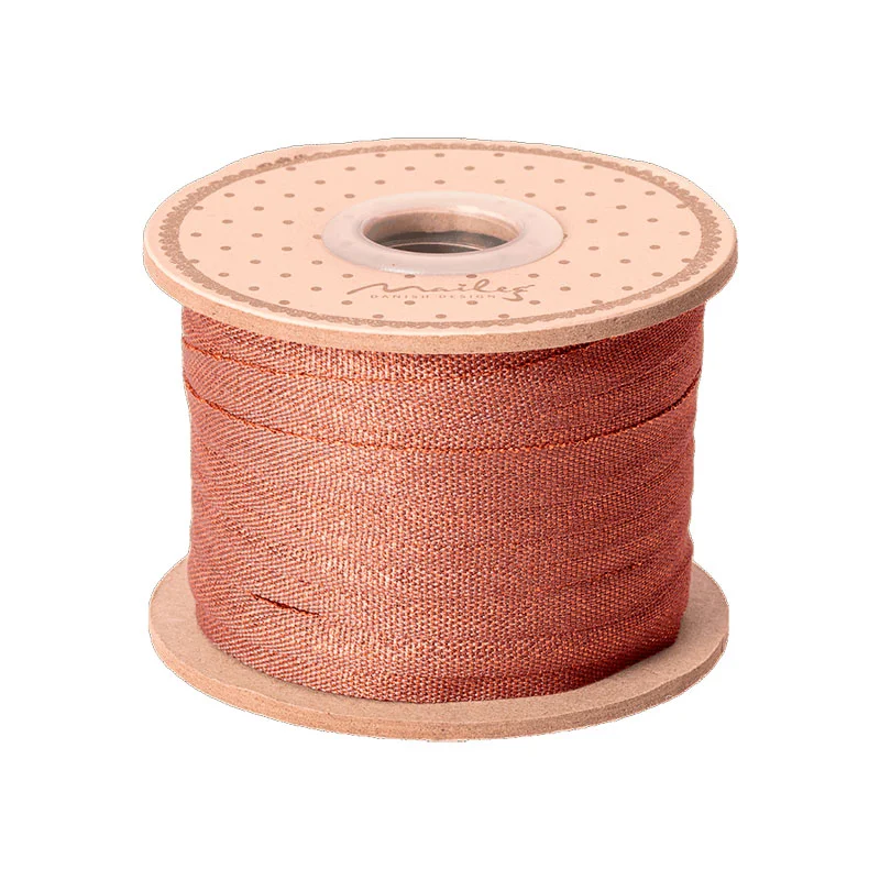 Maileg gavebånd i stof, 25 mtr. - dusty grape/guld
