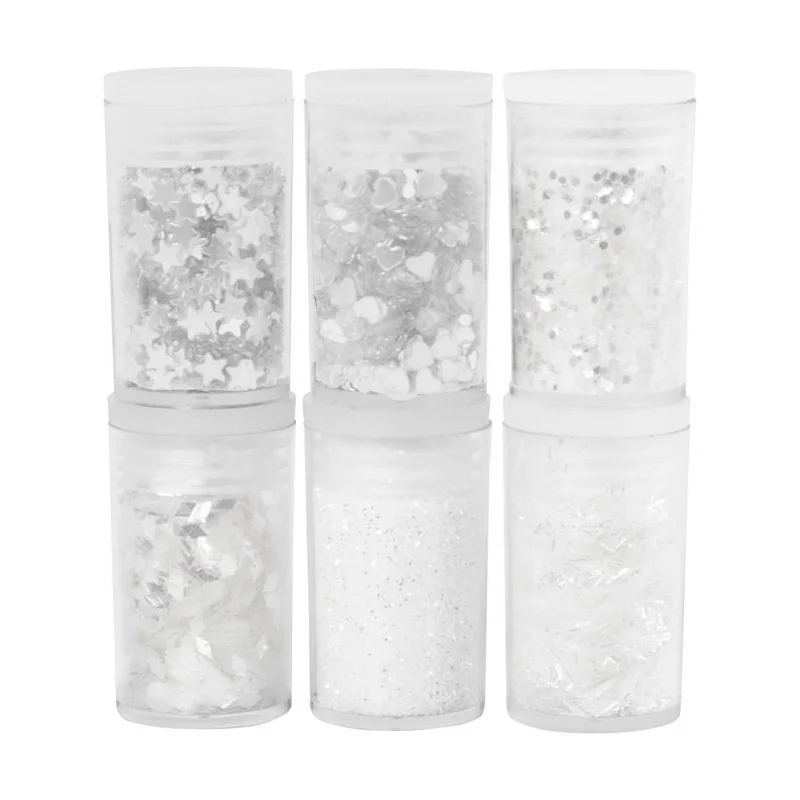 6 bøtter med glitter og pailletter