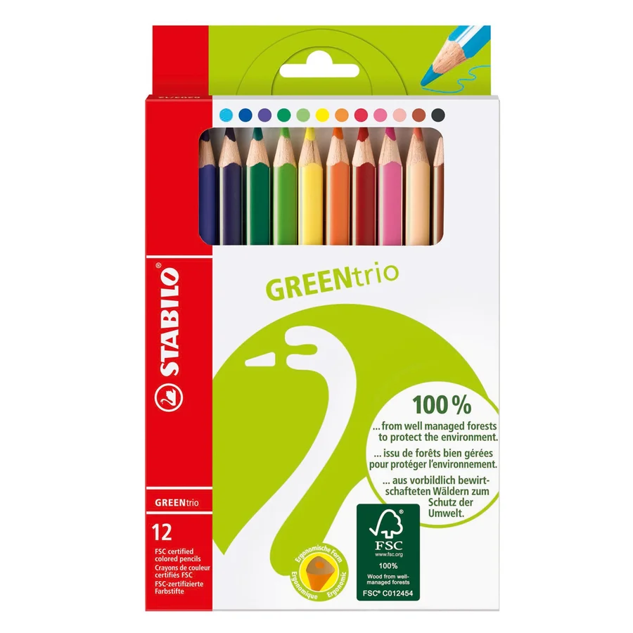 Stabilo Green Trio tykke farveblyanter, 12 stk