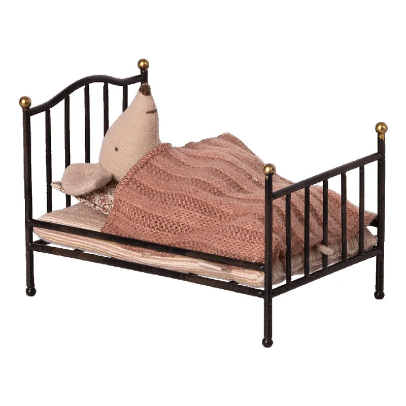 Maileg vintage seng til mus, anthracite