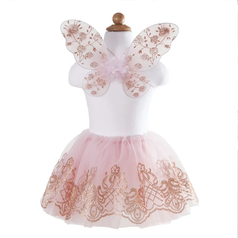 Great Pretenders udklædning, skørt og vinger - rose gold