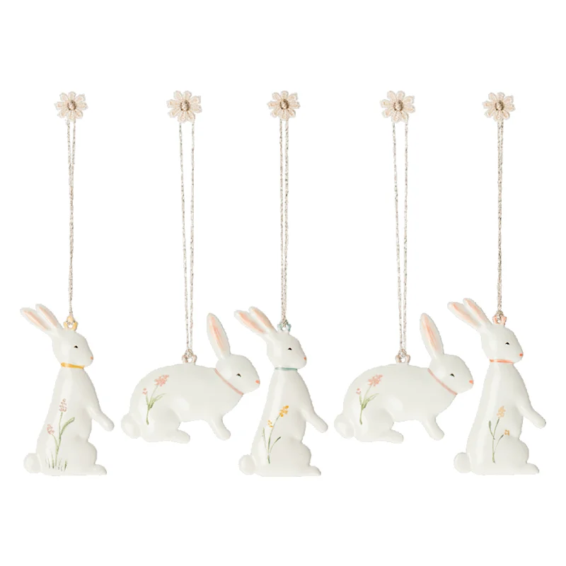 Maileg påskepynt, 5 metal kaniner