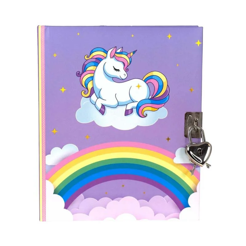 Tinka dagbog med lås, regnbue-enhjørning