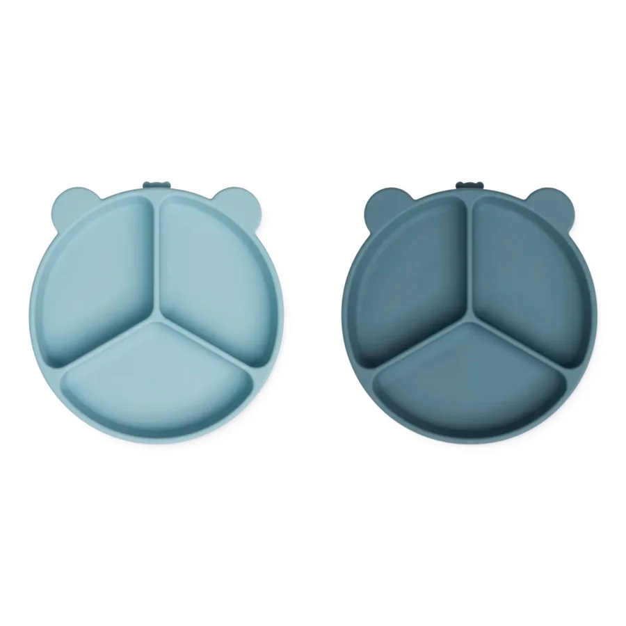 Liewood rumopdelt silikone tallerken 2-pak, sea blue/whale blue