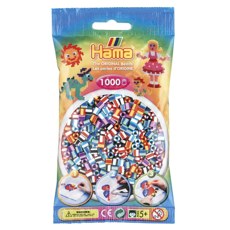 Hama perler 1000 stk stribede, mix farver, frv 90