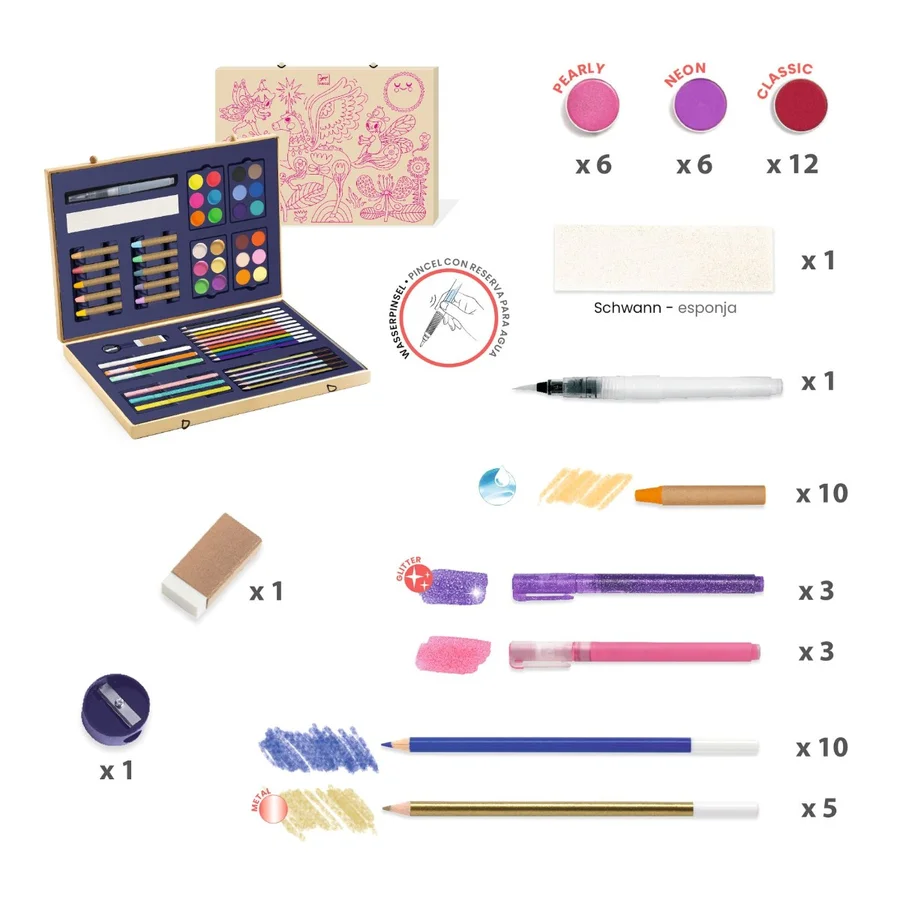 Djeco Kreativ farver, Kuffert med glimmerfarver