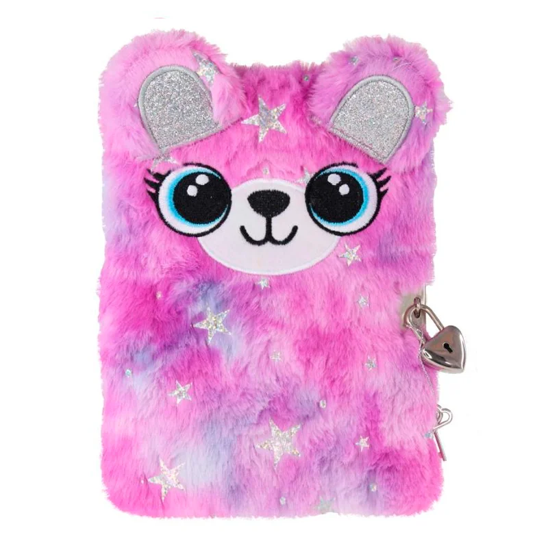 Tinka dagbog med lås, plys bamse med stjerner