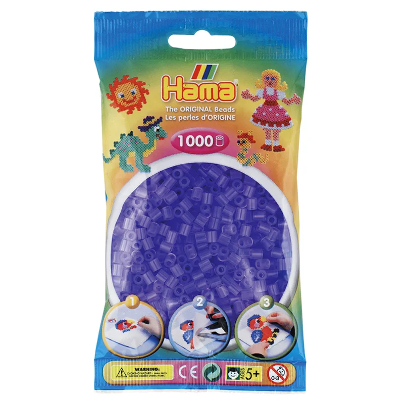Hama perler 1000 stk transparent lyselilla, frv 74