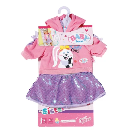 BABY Born, hoodie med paillet nederdel, 43 cm