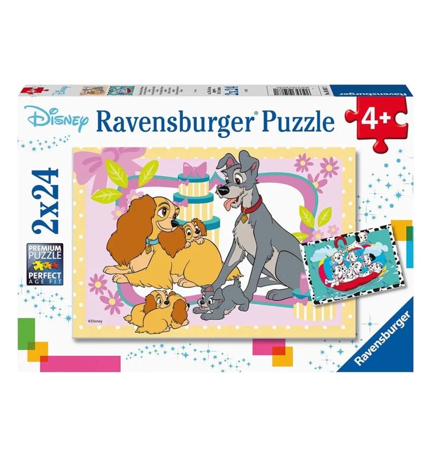 Disney hunde puslespil 2-i-1, 24 brikker