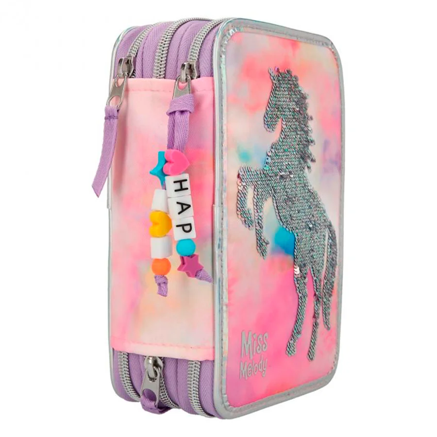 Miss Melody trippel penalhus, paillet enhjørning