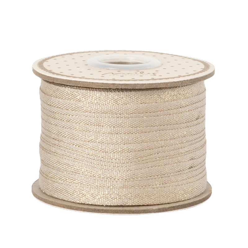 Maileg gavebånd, 25 mtr - Vanilje/Guld