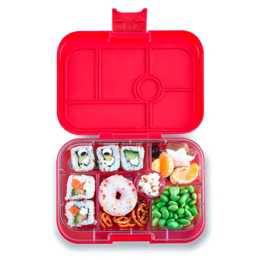 Yumbox Original madkasse m 6 rum, Wow red-funny monsters tray