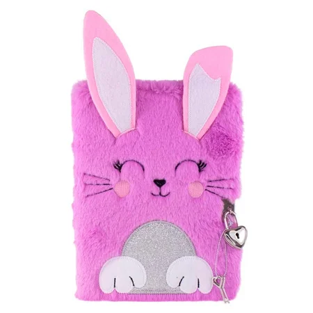 Tinka dagbog med lås, lilla plys m. kanin