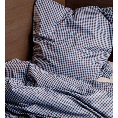 Ferm Living voksen sengetøj, Faded Blue/Chocolate