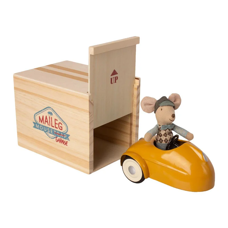 Maileg bil og garage til mus, gul