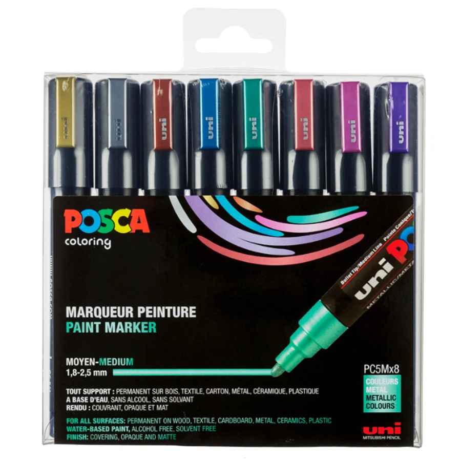 Posca marker PC-5M, 8-pak metallic