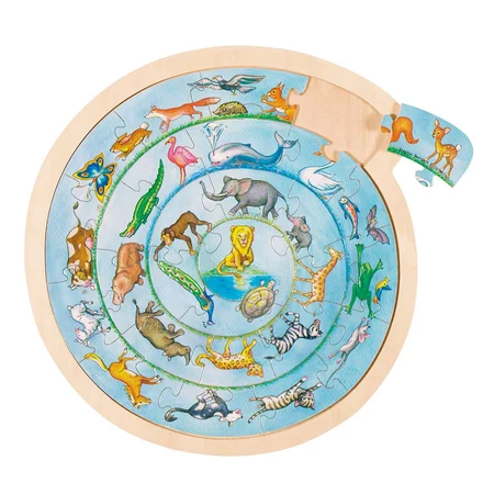 Goki træpuslespil i ramme, dyrecirkel - 27 brikker