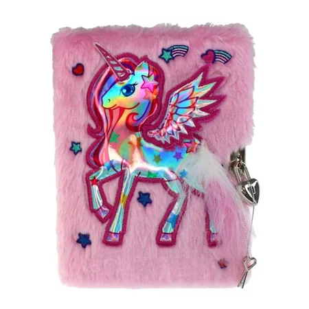 Tinka dagbog med lås, rosa plys m.enhjørning