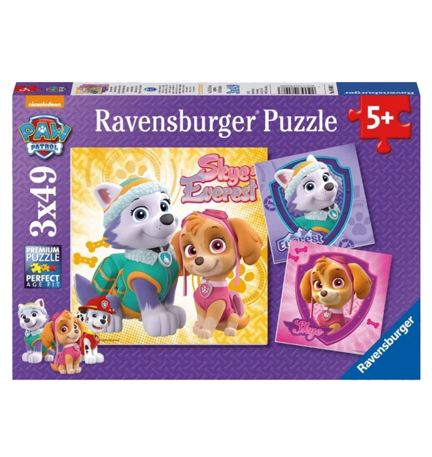 Paw Patrol, Skye og Everest puslespil 3-i-1, 49 brikker