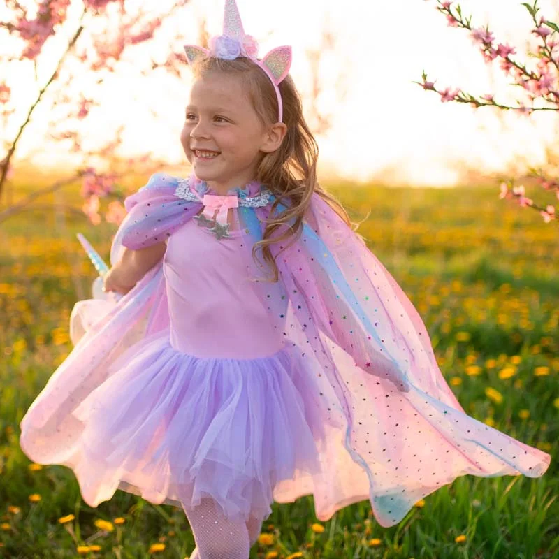 Great Pretenders Rainbow Unicorn Umhang und Haarreifen (4-6J)