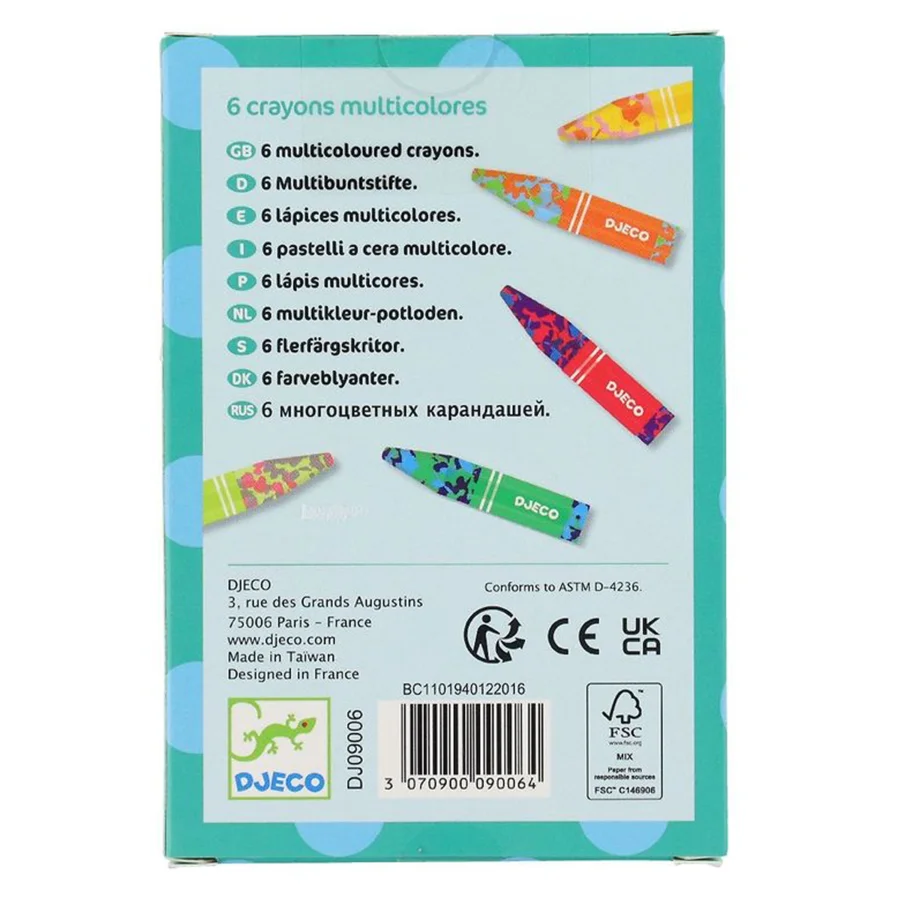 Djeco Fedtfarver, 6 multi farver