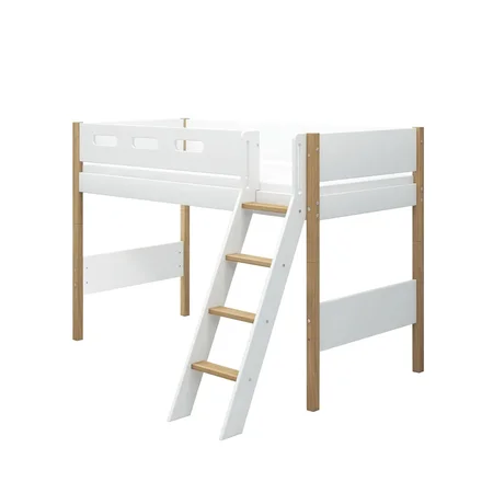 FLEXA Nor Mellemhøj seng med skrå stige, hvid/eg