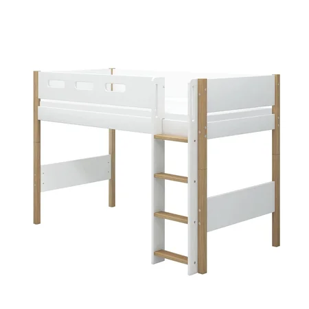 FLEXA Nor Mellemhøj seng med lige stige, hvid/eg