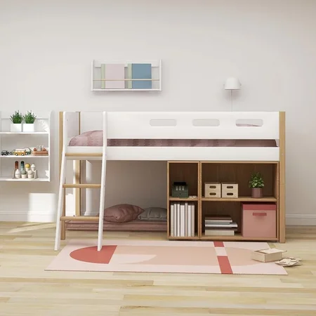 FLEXA Nor Halvhøj seng med skrå stige, hvid/eg