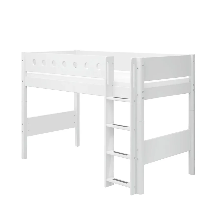 FLEXA Mellemhøj seng med lige stige, hvid